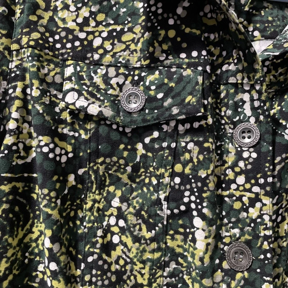 Christoper & Banks Button Front Jacket Green Snd Black Abstract‎ Print XL Petite